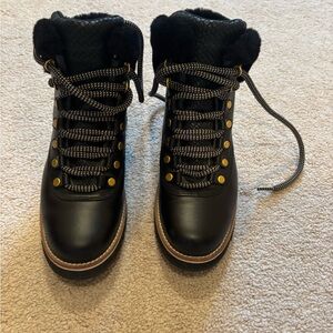 Cole Haan Black Ankle Boots with Gold Accents